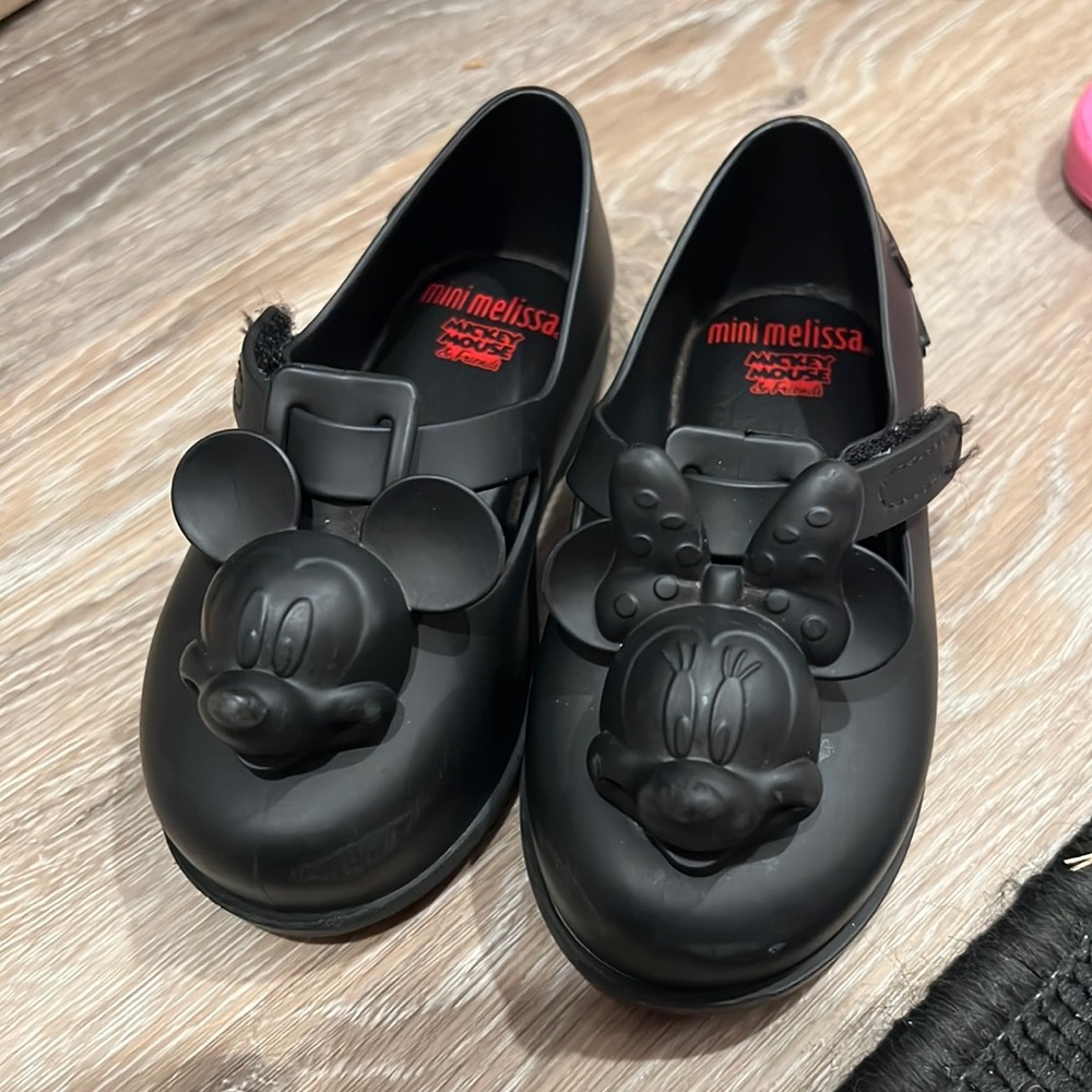 Mini Melissa Kids' Black Mickey & Minnie Jelly Mary Jane Shoes